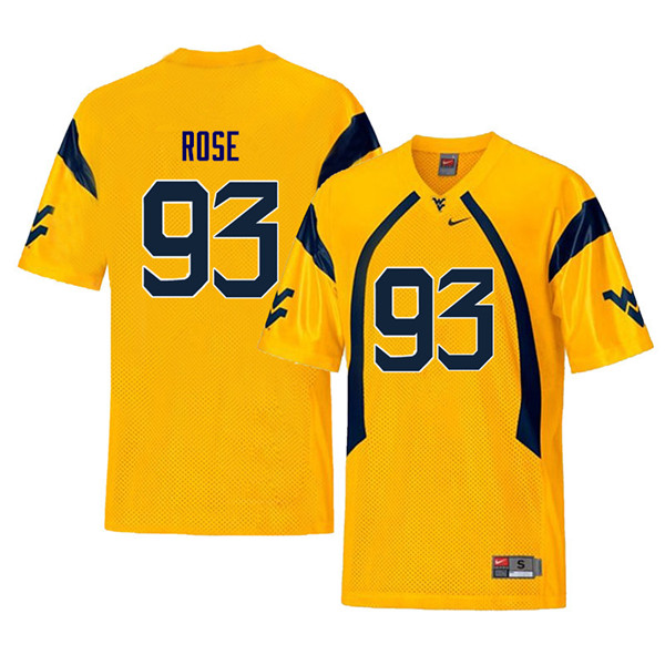 Men #93 Ezekiel Rose West Virginia Mountaineers Retro College Football Jerseys Sale-Yellow